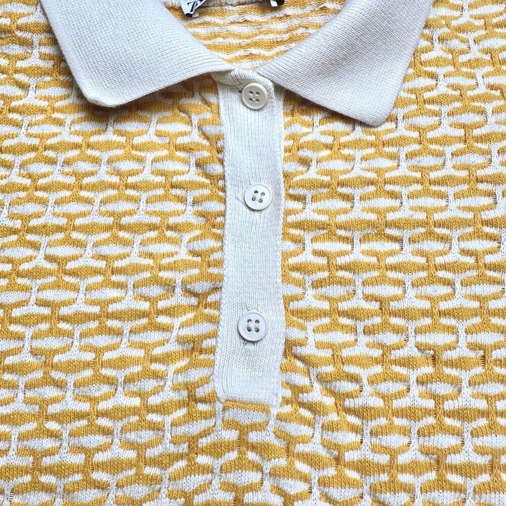 Zara | Women | Yellow Jacquard Texture Knit Cropped Polo Top | Size Small - Picture 7 of 9